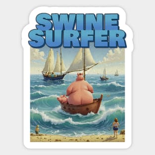 Vintage Funny Pig Swine Retro Surfer Sailboat Sticker